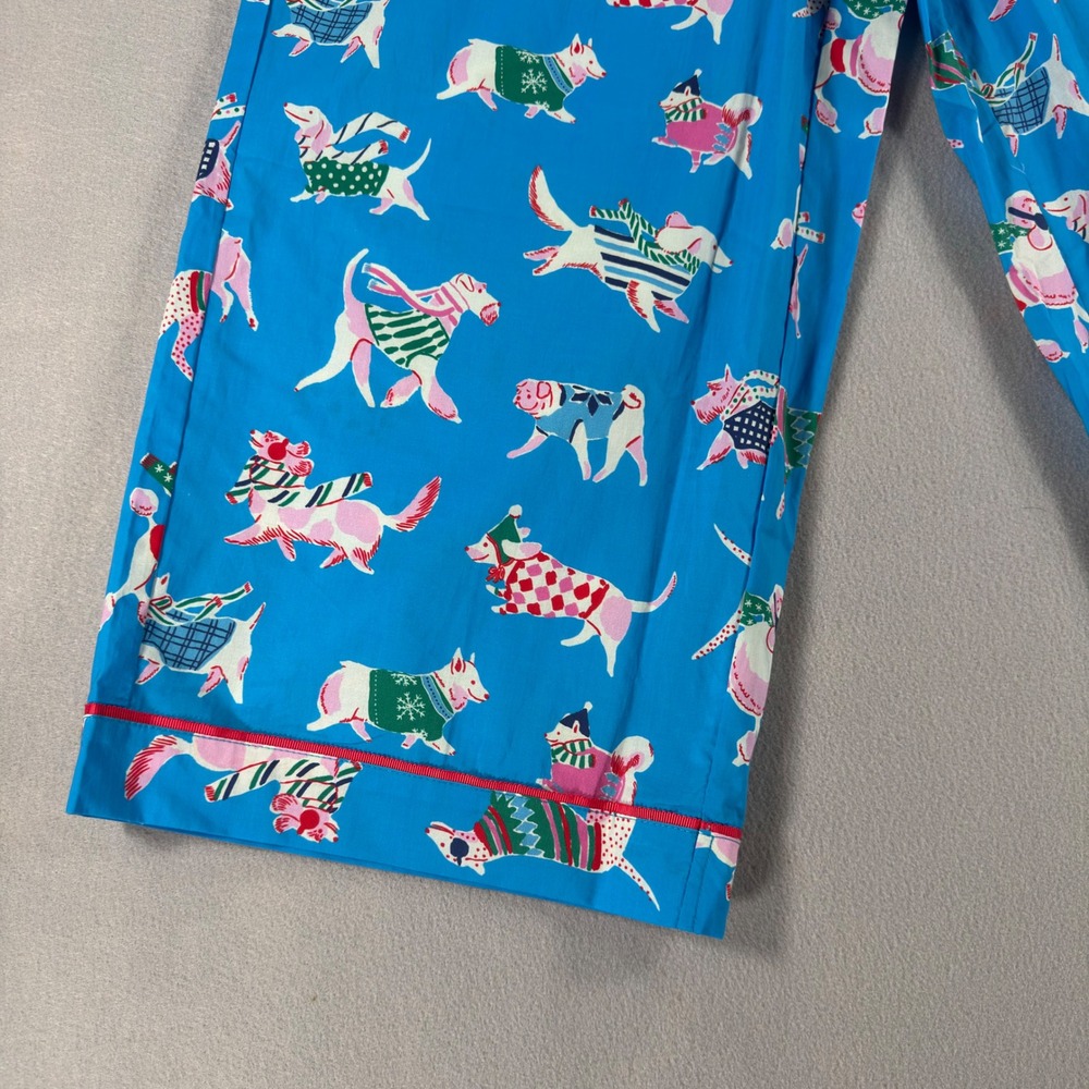 Mersea Blue Cotton Dog Print Pajama Pants XS Holiday Winter Dogs Lounge Wide Leg - Picture 4 of 12